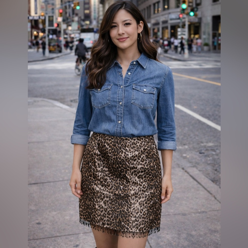 Allison Taylor VGT leopard silk (100) beaded hem pencil skirt NWT 10